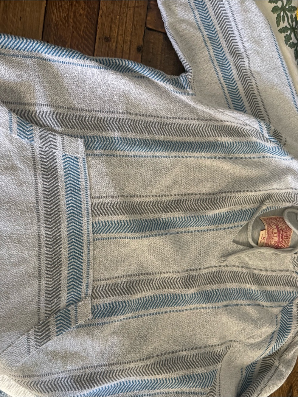 Brooklyn Cloth Light Gray & Blue Striped Men’s Crewneck Poncho